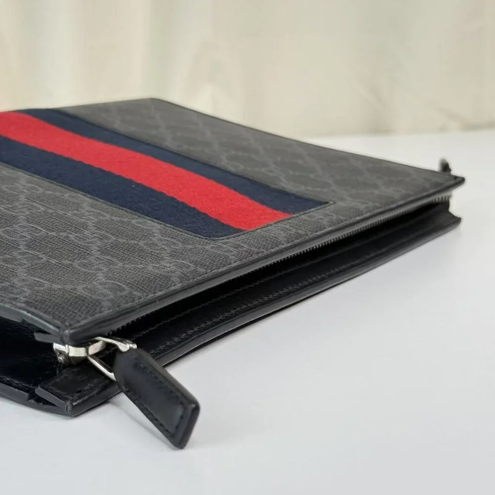 Gucci Navy Blue Zip Pouch GG Coated Canvas - Picture 7 of 8